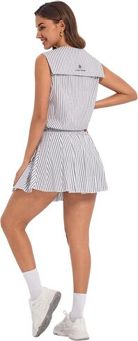 AGYMNX 2 Piece Tennis Dress for Women High Waisted Pleated Golf Skort Outfit Nautical Striped Athletic Pickleball Top Sets in Kuwait