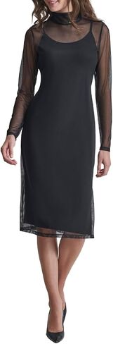 DKNY Women's Long Sleeve Mesh Turtleneck Dress W/Tank in Kuwait