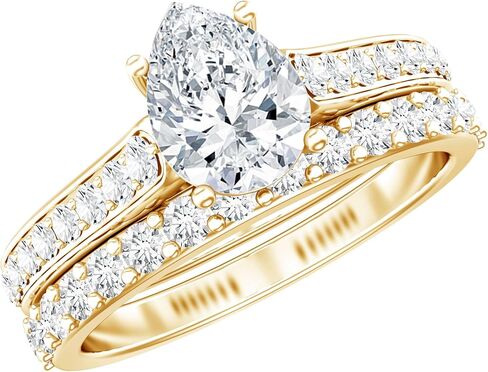 Certified Moissanite 6X8 mm Pear Shaped Bridal Set Rings, D-Vs1 Quality, Moissanite Engagement Ring with Wedding Band in Kuwait