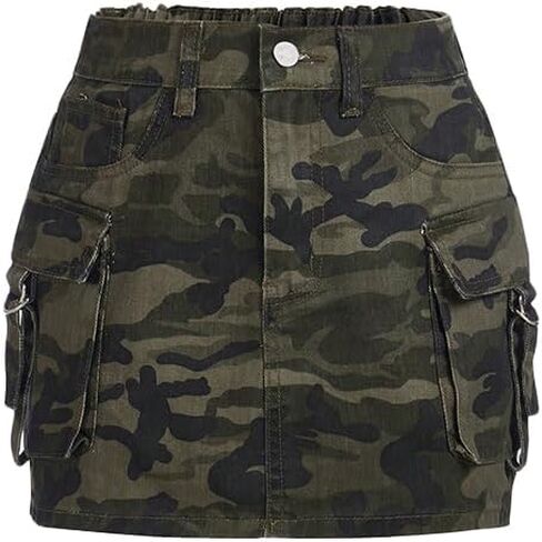 Nivne Tco Teen Girls Camo Denim Skirt - High Waist 5 Pocket Zip Fly Cargo Utility Skirt Fashion Stretch Jean Mini Skirt in Kuwait