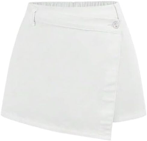 Nivne Tco Teen Girls Denim Skort - Asymmetric White Jean Shorts with Elastic Waistband 2 Back Pockets High Waist Mini Skort in Kuwait