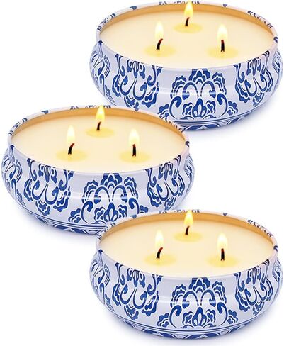 Citronella Candles Outdoor, Large 3-Wick 13.5oz Soy Wax Candle in Blue and White Container for Summer Patio Porch, 3 Packs in Saudi Arabia