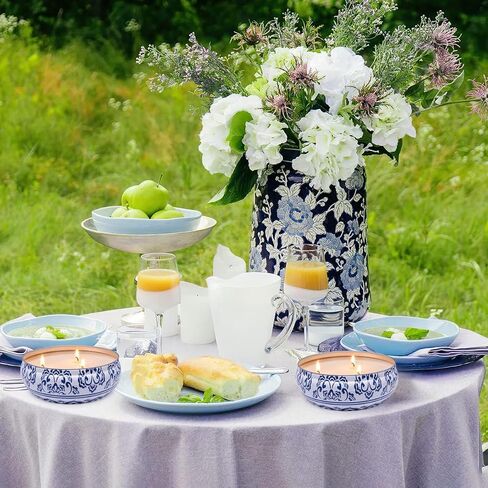 Citronella Candles Outdoor, Large 3-Wick 13.5oz Soy Wax Candle in Blue and White Container for Summer Patio Porch, 3 Packs in Kuwait