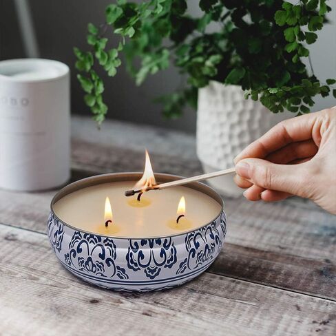 Citronella Candles Outdoor, Large 3-Wick 13.5oz Soy Wax Candle in Blue and White Container for Summer Patio Porch, 3 Packs in Kuwait