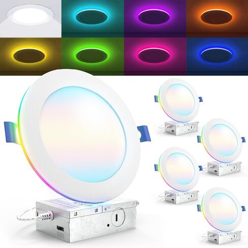 Sunco 4 Pack 6 Inch Smart Ultra Thin LED Recessed Ceiling Lights with Night Light, Tunable CCT 2700K to 6000K, Dimmable, 15W, Smooth Trim, Canless with Junction Box in Saudi Arabia