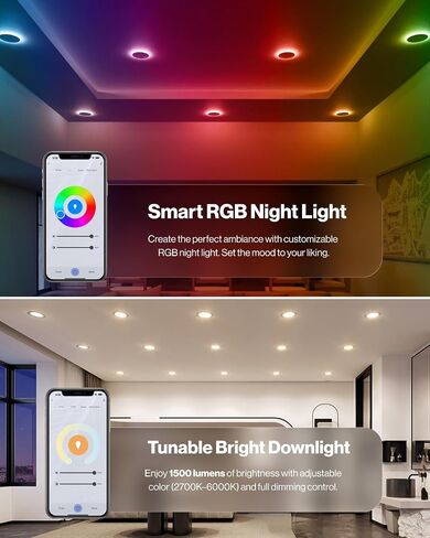 Sunco 4 Pack 6 Inch Smart Ultra Thin LED Recessed Ceiling Lights with Night Light, Tunable CCT 2700K to 6000K, Dimmable, 15W, Smooth Trim, Canless with Junction Box in Saudi Arabia