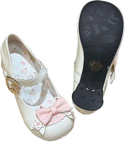 Kawaii Lolita Mary Jane Shoes Cat Paw Heel Bowknot Strap Patent Leather for Women Girls Cute Low Block Pumps for Sweet Anime Cosplay Tea Party Dress Walking in Saudi Arabia
