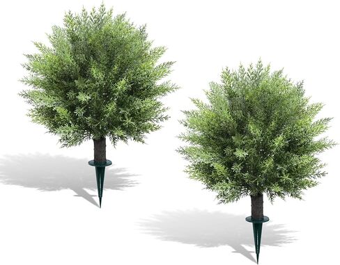 Joyooss 3FT Artificial Cedar Topiary Ball Trees Outdoor Fake Plants Faux Plants Front Porch Decor for Indoor Outdoor Garden Plant 2 Pack Fake Evergreen Bush UV Resistant with Ground Spike in Saudi Arabia