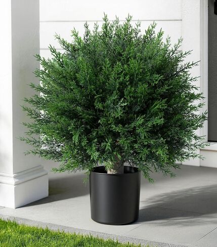 DREAMLOOM Topiary Trees Artificial Outdoor Ball in Planter, 20in Outdoor Indoor Realistic Fake Plants Shrubs for Front Porch Decor, Faux Bushes Plants for Home Front Door Offices, Cedar 1-Pack in Saudi Arabia