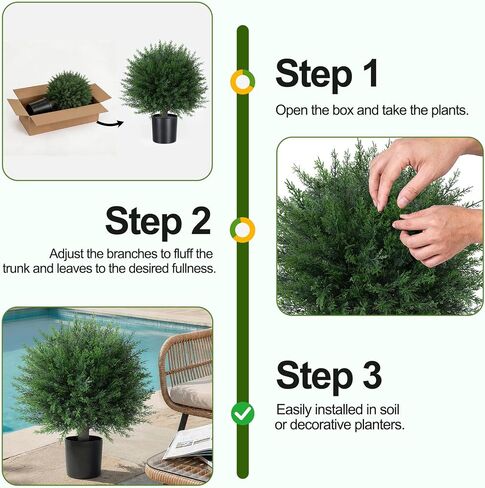 DREAMLOOM Topiary Trees Artificial Outdoor Ball in Planter, 20in Outdoor Indoor Realistic Fake Plants Shrubs for Front Porch Decor, Faux Bushes Plants for Home Front Door Offices, Cedar 1-Pack in Saudi Arabia