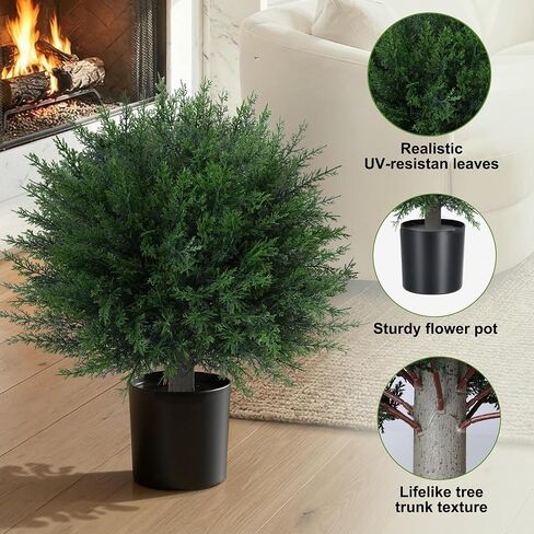 DREAMLOOM Topiary Trees Artificial Outdoor Ball in Planter, 20in Outdoor Indoor Realistic Fake Plants Shrubs for Front Porch Decor, Faux Bushes Plants for Home Front Door Offices, Cedar 1-Pack in Saudi Arabia