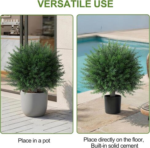 DREAMLOOM Topiary Trees Artificial Outdoor Ball in Planter, 20in Outdoor Indoor Realistic Fake Plants Shrubs for Front Porch Decor, Faux Bushes Plants for Home Front Door Offices, Cedar 1-Pack in Saudi Arabia