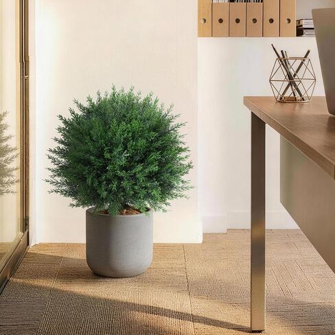 DREAMLOOM Topiary Trees Artificial Outdoor Ball in Planter, 20in Outdoor Indoor Realistic Fake Plants Shrubs for Front Porch Decor, Faux Bushes Plants for Home Front Door Offices, Cedar 1-Pack in Saudi Arabia