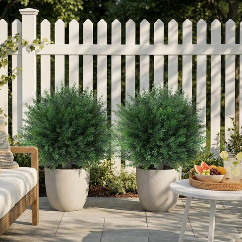 DREAMLOOM Topiary Trees Artificial Outdoor Ball in Planter, 20in Outdoor Indoor Realistic Fake Plants Shrubs for Front Porch Decor, Faux Bushes Plants for Home Front Door Offices, Cedar 1-Pack in Saudi Arabia