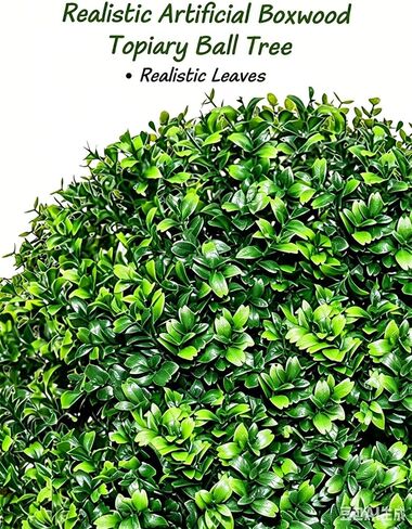 27.5" Artificial Boxwood Topiary Ball Trees for Outdoor with Round Spike, Set of 2 UV Resistant Fake Bushes Artificial Outdoor Shrubs for Front Porch Planters, Weatherproof Faux Greenery Plants Decor in Kuwait