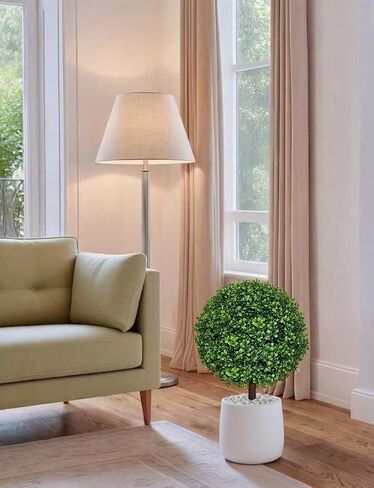27.5" Artificial Boxwood Topiary Ball Trees for Outdoor with Round Spike, Set of 2 UV Resistant Fake Bushes Artificial Outdoor Shrubs for Front Porch Planters, Weatherproof Faux Greenery Plants Decor in Kuwait