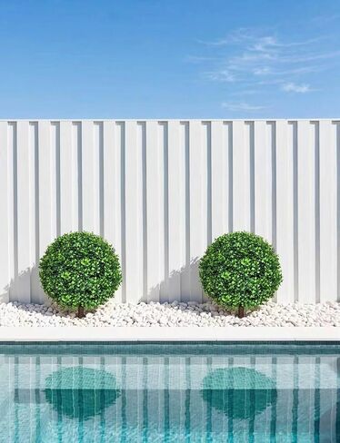27.5" Artificial Boxwood Topiary Ball Trees for Outdoor with Round Spike, Set of 2 UV Resistant Fake Bushes Artificial Outdoor Shrubs for Front Porch Planters, Weatherproof Faux Greenery Plants Decor in Kuwait