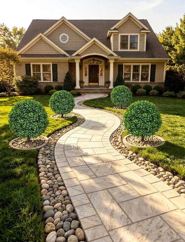 27.5" Artificial Boxwood Topiary Ball Trees for Outdoor with Round Spike, Set of 2 UV Resistant Fake Bushes Artificial Outdoor Shrubs for Front Porch Planters, Weatherproof Faux Greenery Plants Decor in Kuwait