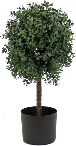 National Tree Company 2 ft Artificial Boxwood Single Ball Topiary, Realistic Fake Tree Potted Plant, Black Nursery Pot in Kuwait