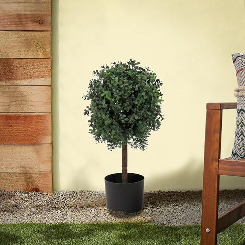 National Tree Company 2 ft Artificial Boxwood Single Ball Topiary, Realistic Fake Tree Potted Plant, Black Nursery Pot in Kuwait