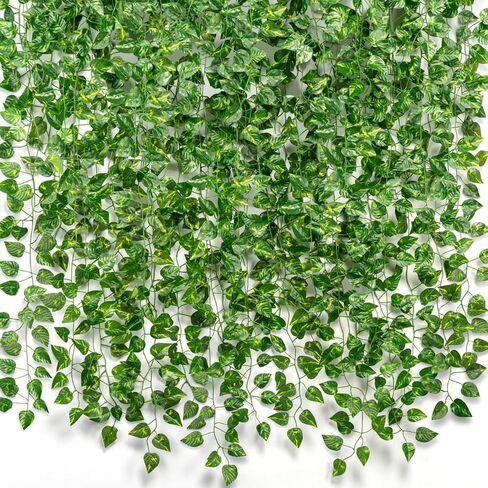 12PCS Artificial Ivy Garland Fake Vines, Faux Pothos Greenery Hanging Plant Leaves, Realistic Vine for Home Wall Wedding Party Indoor Outdoor Decor in Kuwait
