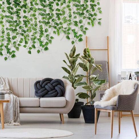 12PCS Artificial Ivy Garland Fake Vines, Faux Pothos Greenery Hanging Plant Leaves, Realistic Vine for Home Wall Wedding Party Indoor Outdoor Decor in Kuwait