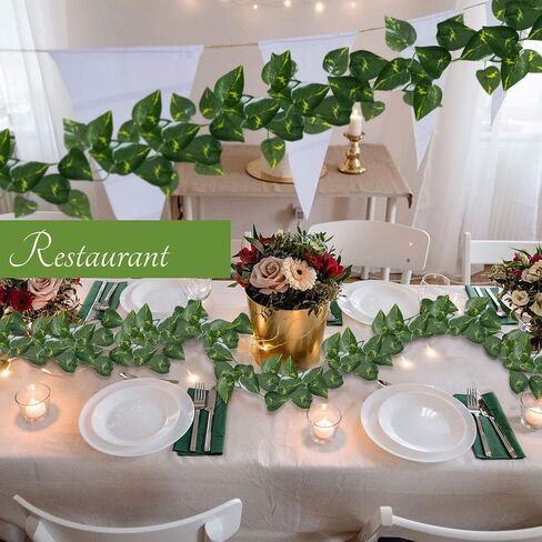 12PCS Artificial Ivy Garland Fake Vines, Faux Pothos Greenery Hanging Plant Leaves, Realistic Vine for Home Wall Wedding Party Indoor Outdoor Decor in Kuwait