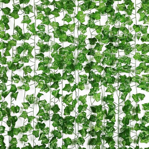 12PCS Artificial Ivy Garland Fake Vines, Faux Pothos Greenery Hanging Plant Leaves, Realistic Vine for Home Wall Wedding Party Indoor Outdoor Decor in Kuwait