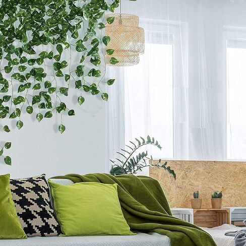 12PCS Artificial Ivy Garland Fake Vines, Faux Pothos Greenery Hanging Plant Leaves, Realistic Vine for Home Wall Wedding Party Indoor Outdoor Decor in Kuwait