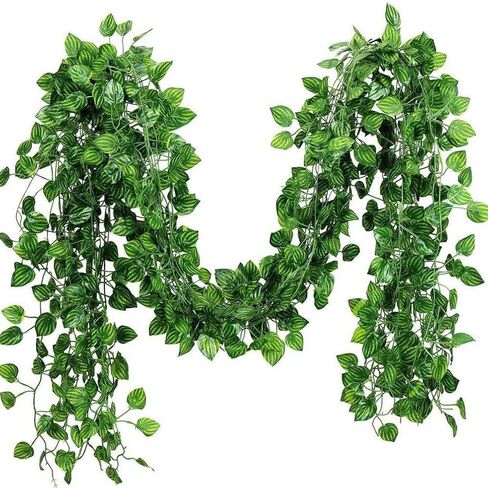 12PCS Artificial Ivy Garland Fake Vines, Faux Pothos Greenery Hanging Plant Leaves, Realistic Vine for Home Wall Wedding Party Indoor Outdoor Decor in Kuwait
