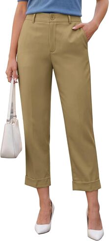 Blooming Jelly Women Dressy Capri Pants High Waist Pull On Cropped Stretchy Work Pants Ladies Office Business Casual Trousers in Kuwait