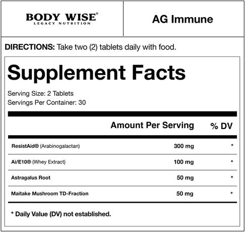 AG Immune by Body Wise | Daily Immune Support Supplement with Astragalus Root, Maitake Mushroom, Super Ai/E10®, and ResistAid® | Immune Health & Wellness Formula in Saudi Arabia