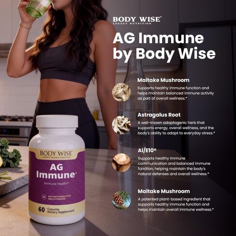 AG Immune by Body Wise | Daily Immune Support Supplement with Astragalus Root, Maitake Mushroom, Super Ai/E10®, and ResistAid® | Immune Health & Wellness Formula in Saudi Arabia