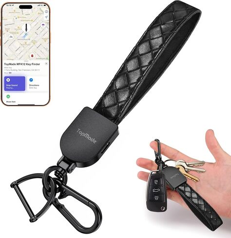 TopMade Keychain, Works with Apple Find My (iOS Only), Car Key Fob Holder, Anti-Lost Key Chains for Men/Women, Rechargeable Tracker Tags Bluetooth Key Finder, IP67 Waterproof, Black & Gunmetal Gray in Saudi Arabia