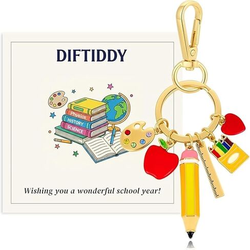 Teacher Keychain Back to School Gift for Women Apple Pencil Crayons Charm Key Ring Cute Handbag Bag Accessory Graduation Gifts in Saudi Arabia
