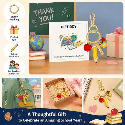 Teacher Keychain Back to School Gift for Women Apple Pencil Crayons Charm Key Ring Cute Handbag Bag Accessory Graduation Gifts in Saudi Arabia