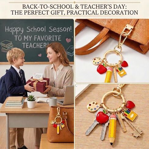 Teacher Keychain Back to School Gift for Women Apple Pencil Crayons Charm Key Ring Cute Handbag Bag Accessory Graduation Gifts in Saudi Arabia