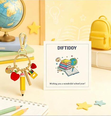 Teacher Keychain Back to School Gift for Women Apple Pencil Crayons Charm Key Ring Cute Handbag Bag Accessory Graduation Gifts in Saudi Arabia