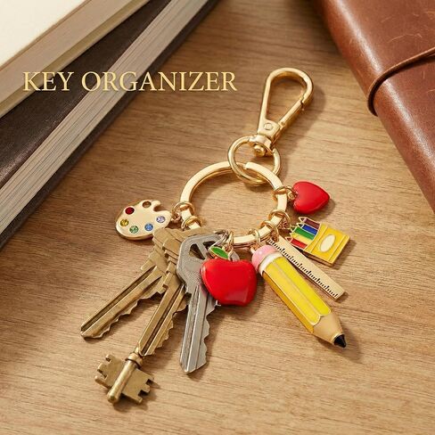 Teacher Keychain Back to School Gift for Women Apple Pencil Crayons Charm Key Ring Cute Handbag Bag Accessory Graduation Gifts in Saudi Arabia