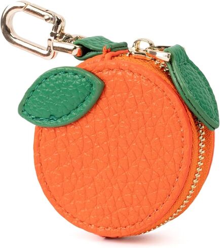 Cute Fruit Coin Purse Bag Charm,Mini Leather Coin Change Purse & Pouch Holder Keychain Charm for Handbag Tote Wallet Airtag Accessories,Kawaii Fruit Bag Charms for Girl Women Orange in Kuwait