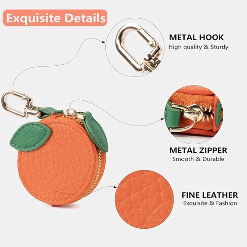 Cute Fruit Coin Purse Bag Charm,Mini Leather Coin Change Purse & Pouch Holder Keychain Charm for Handbag Tote Wallet Airtag Accessories,Kawaii Fruit Bag Charms for Girl Women Orange in Kuwait
