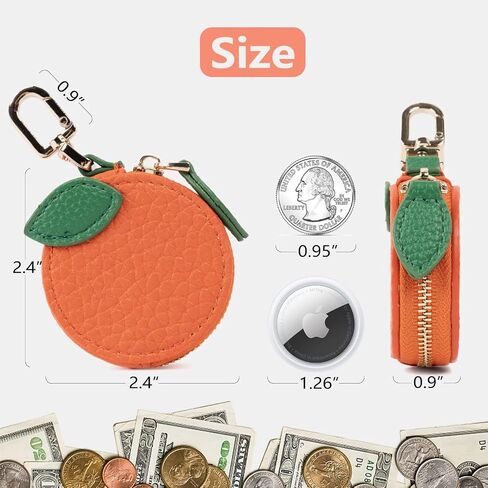 Cute Fruit Coin Purse Bag Charm,Mini Leather Coin Change Purse & Pouch Holder Keychain Charm for Handbag Tote Wallet Airtag Accessories,Kawaii Fruit Bag Charms for Girl Women Orange in Kuwait