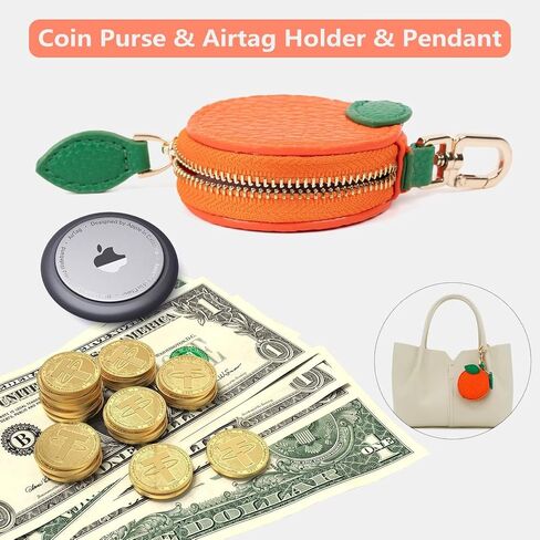 Cute Fruit Coin Purse Bag Charm,Mini Leather Coin Change Purse & Pouch Holder Keychain Charm for Handbag Tote Wallet Airtag Accessories,Kawaii Fruit Bag Charms for Girl Women Orange in Kuwait