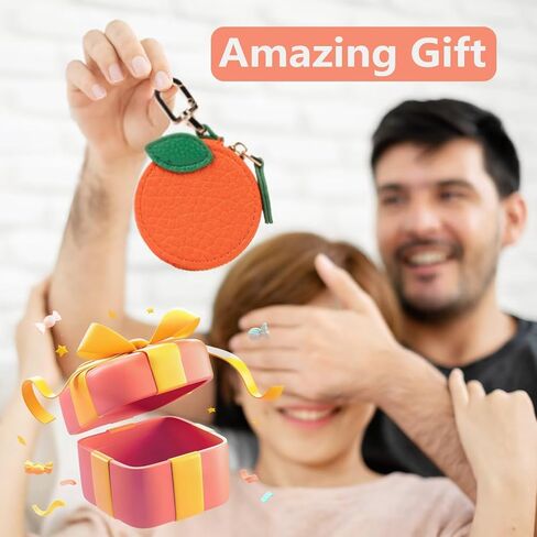 Cute Fruit Coin Purse Bag Charm,Mini Leather Coin Change Purse & Pouch Holder Keychain Charm for Handbag Tote Wallet Airtag Accessories,Kawaii Fruit Bag Charms for Girl Women Orange in Kuwait