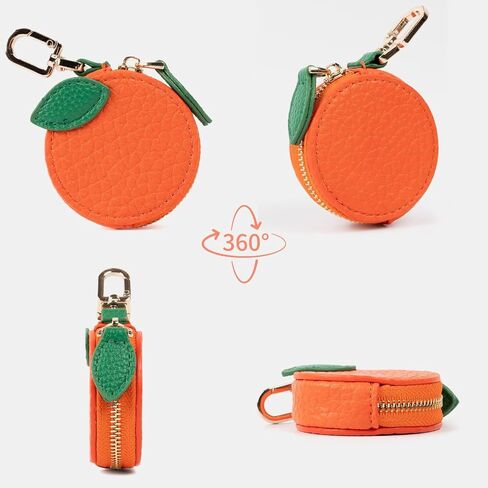 Cute Fruit Coin Purse Bag Charm,Mini Leather Coin Change Purse & Pouch Holder Keychain Charm for Handbag Tote Wallet Airtag Accessories,Kawaii Fruit Bag Charms for Girl Women Orange in Kuwait