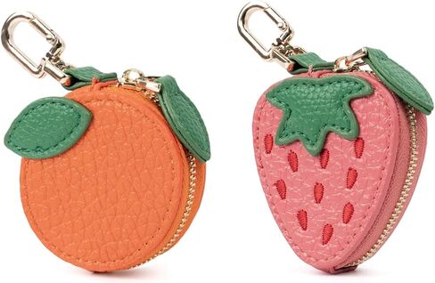 Cute Fruit Coin Purse Bag Charm,Mini Leather Coin Change Purse & Pouch Holder Keychain Charm for Handbag Tote Wallet Airtag Accessories,Kawaii Fruit Bag Charms for Girl Women Orange in Kuwait