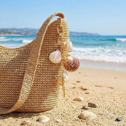Angyape Cute Seashell Keychain Beach Keychain Gold Bag Charms for Handbags Tote Bags Purse Accessories Summer Gifts for Women in Kuwait