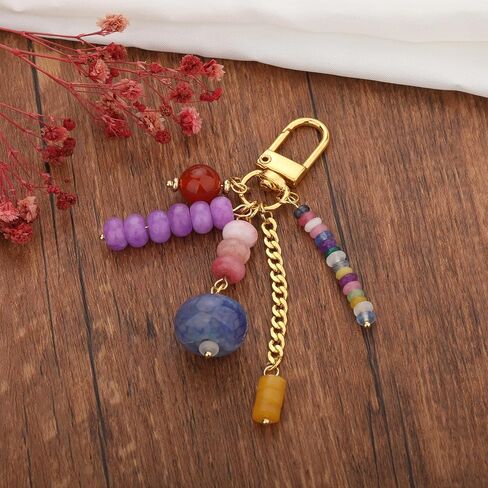 Sanyaa Colorful Beaded Bag Charm Natural Stone Handmade Summer Gemstone Beads Charms Keychain for Women in Saudi Arabia