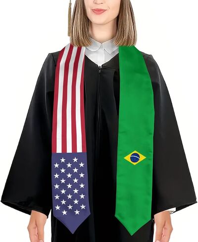 Brasil Brazil Mix United States Flag Graduation Stoles Shawls Sash International Study Graduate Scarves in Saudi Arabia