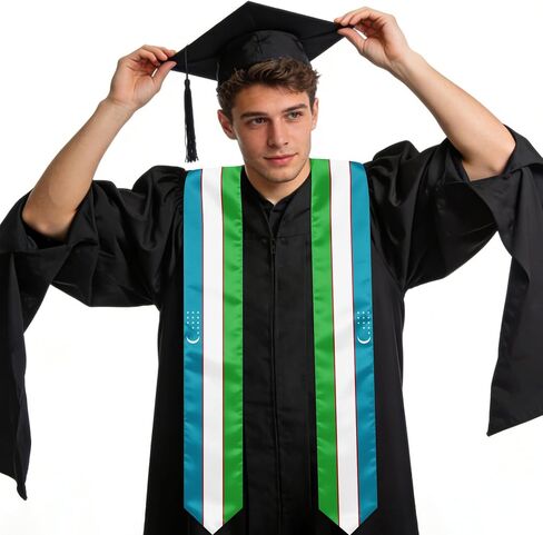 Uzbekistan Flag Graduation Stole, Graduation Sash Scarf for International Students, 2026 Graduation Gifts in Kuwait